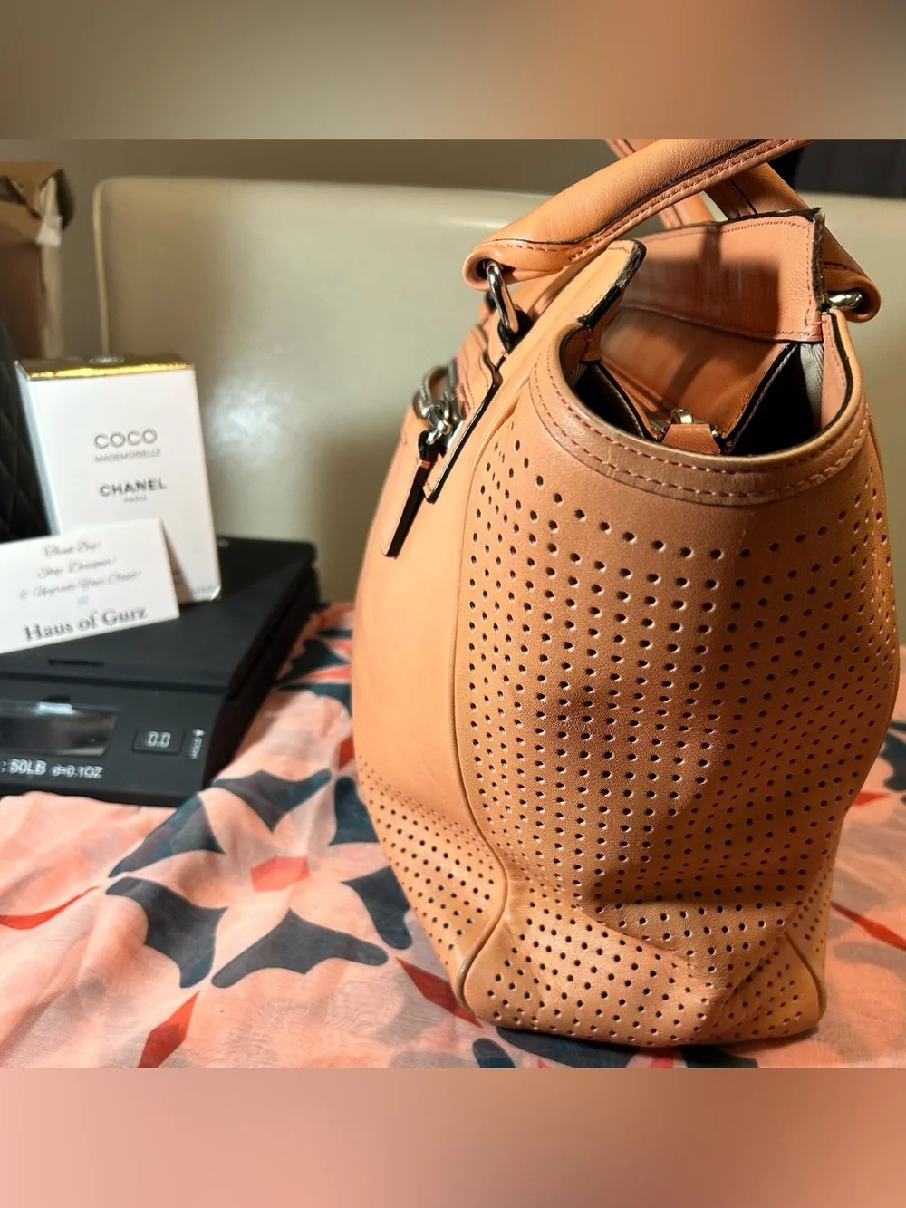 Coach Legacy Perforated Medium Candace Carryall in a coral Leather w Tassels